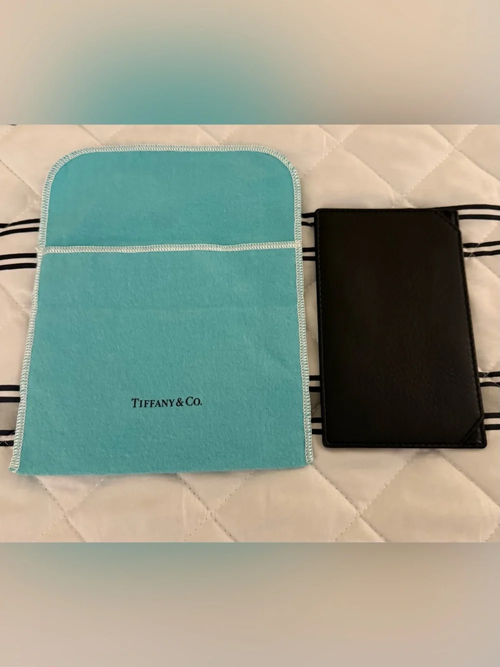 Tiffany & Co. Vintage Black Leather 3 1/2 x 5 1/2 Pocket Note Jotter Blue Pouch